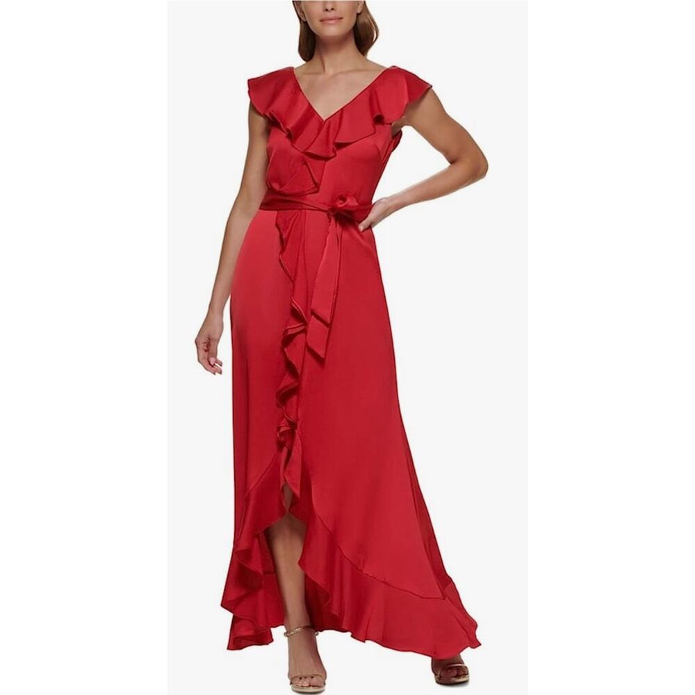 DKNY Red Ruffle Maxi Dress